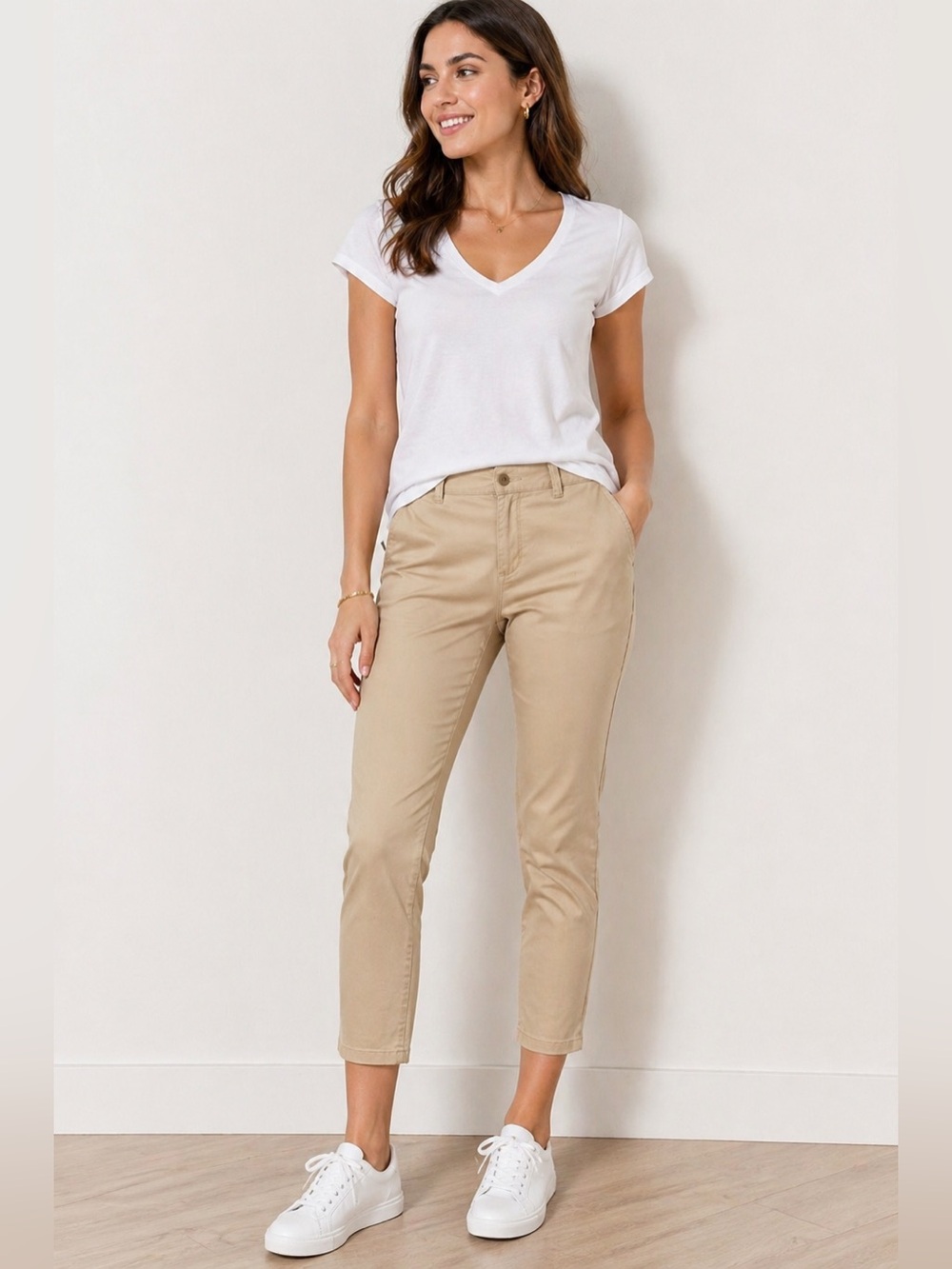 .n.a Cropped Khaki Pants Women Size 2 Stretch Ankle Career Casual Tan Chino